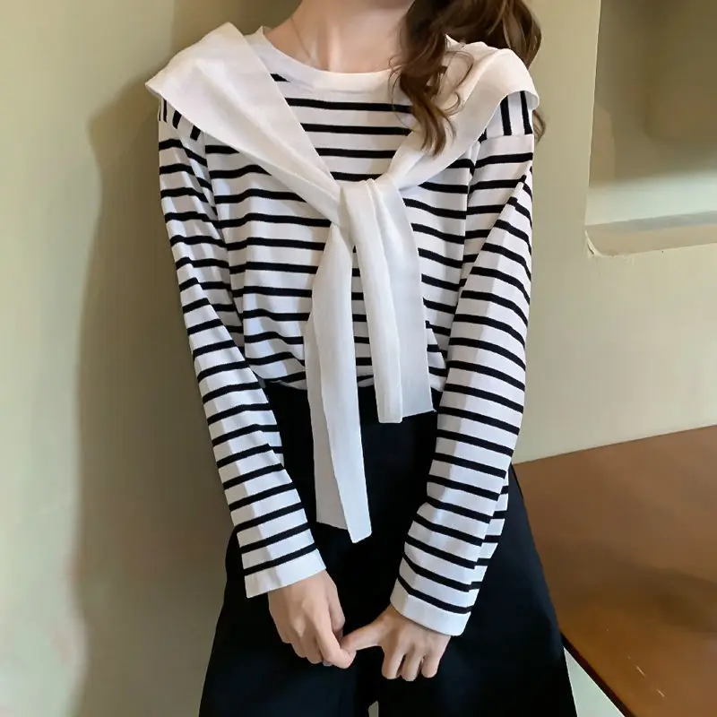 Women Striped Long Sleeve T-Shirt Purple Pink Loose Korean Style — feature 8