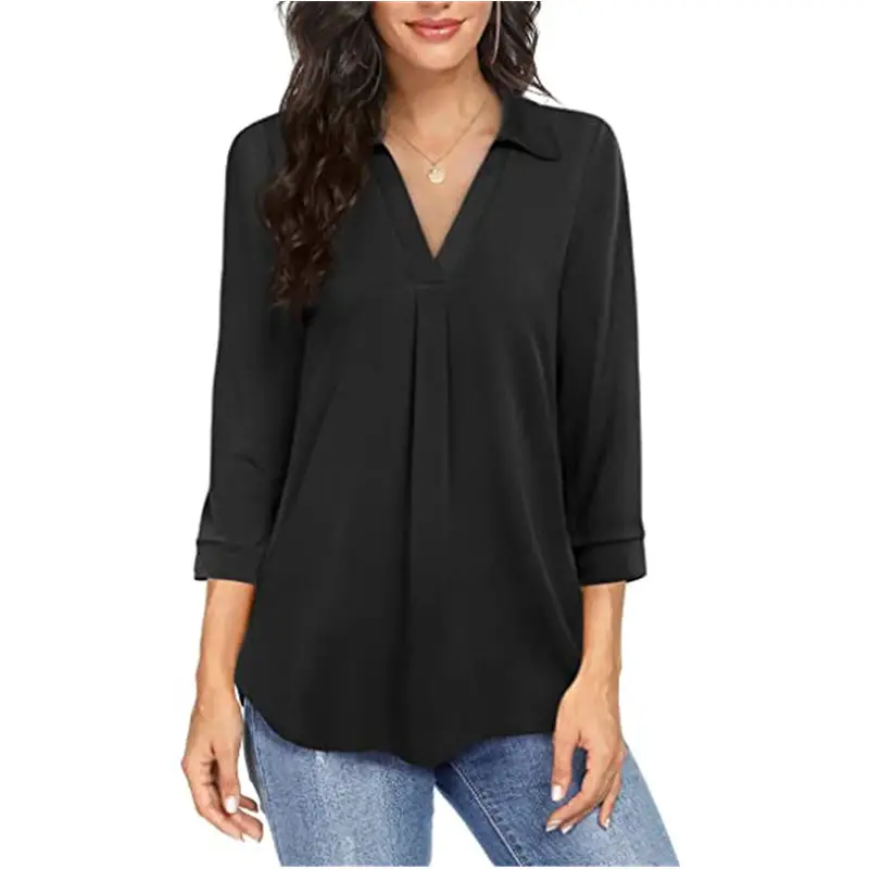2024 Women's Elegant Chiffon V-Neck Shirt in Blue, Black, Green, Maroon - Image 3