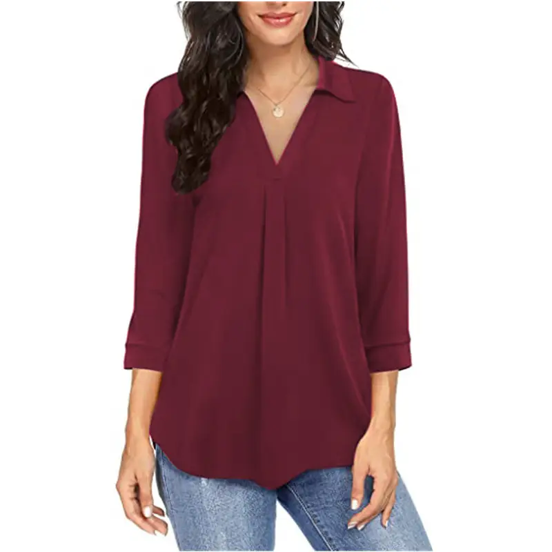 2024 Women's Elegant Chiffon V-Neck Shirt in Blue, Black, Green, Maroon - Image 4