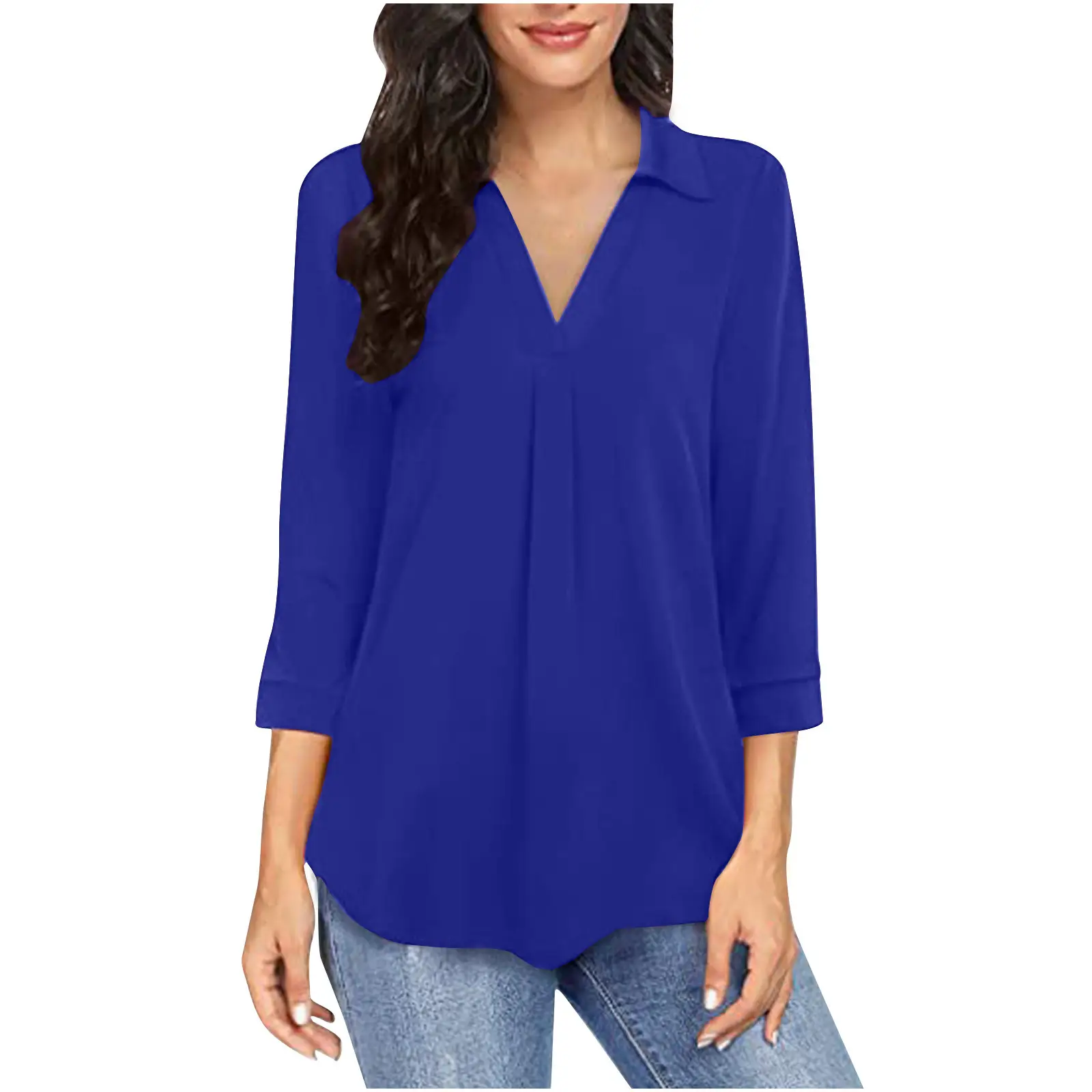 2024 Women's Elegant Chiffon V-Neck Shirt in Blue, Black, Green, Maroon - Image 5