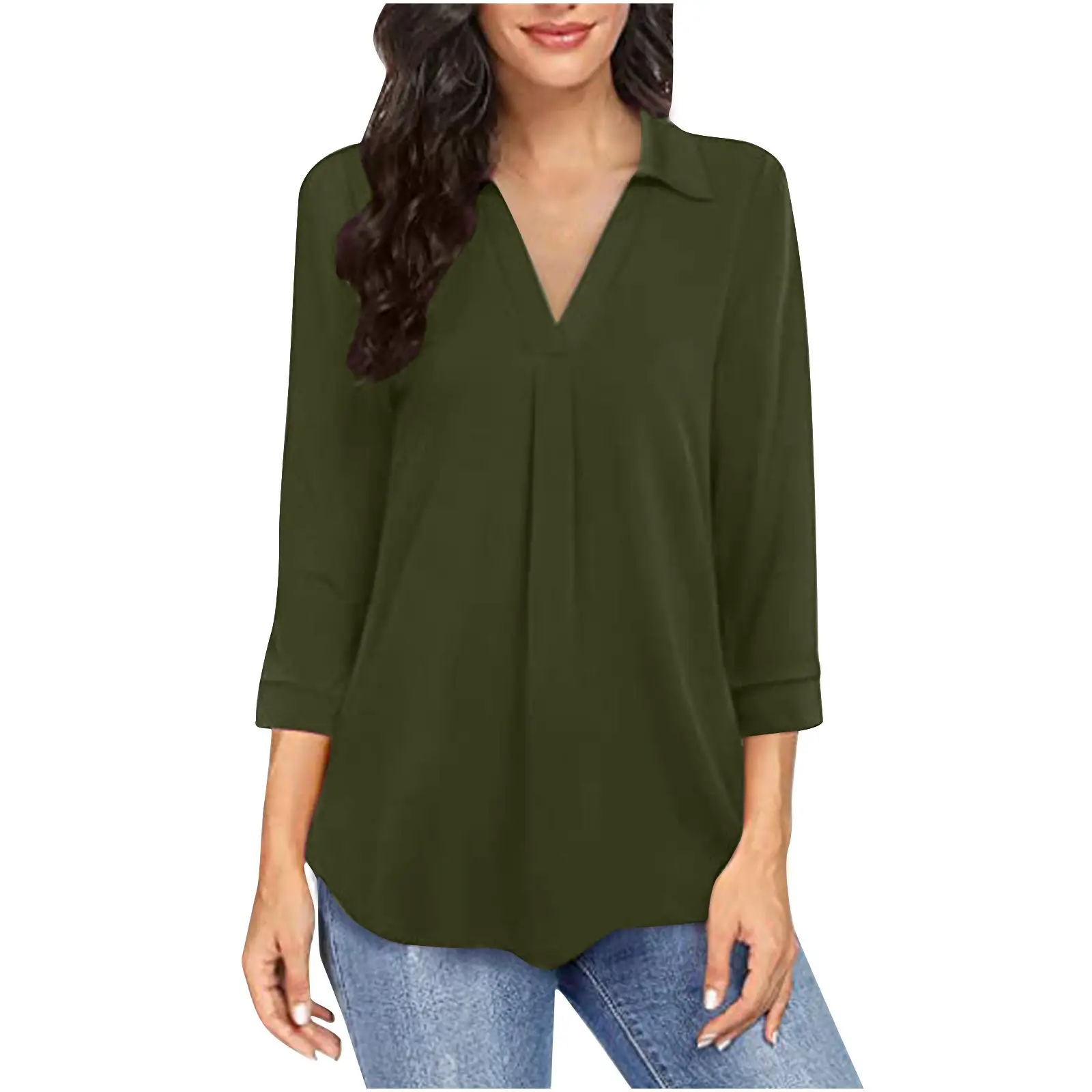 2024 Women's Elegant Chiffon V-Neck Shirt in Blue, Black, Green, Maroon - Image 6