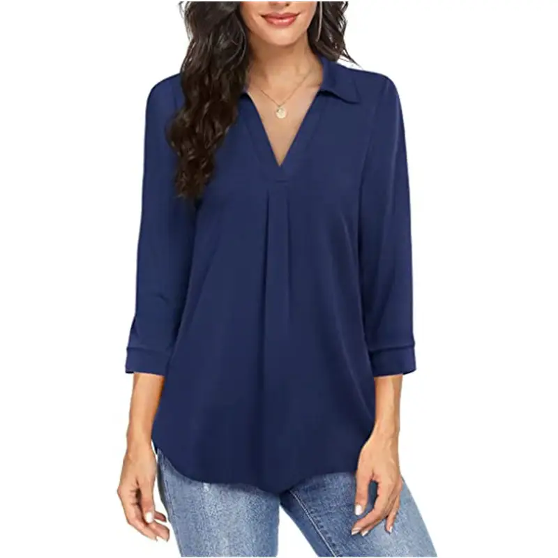 2024 Women's Elegant Chiffon V-Neck Shirt in Blue, Black, Green, Maroon - Image 2