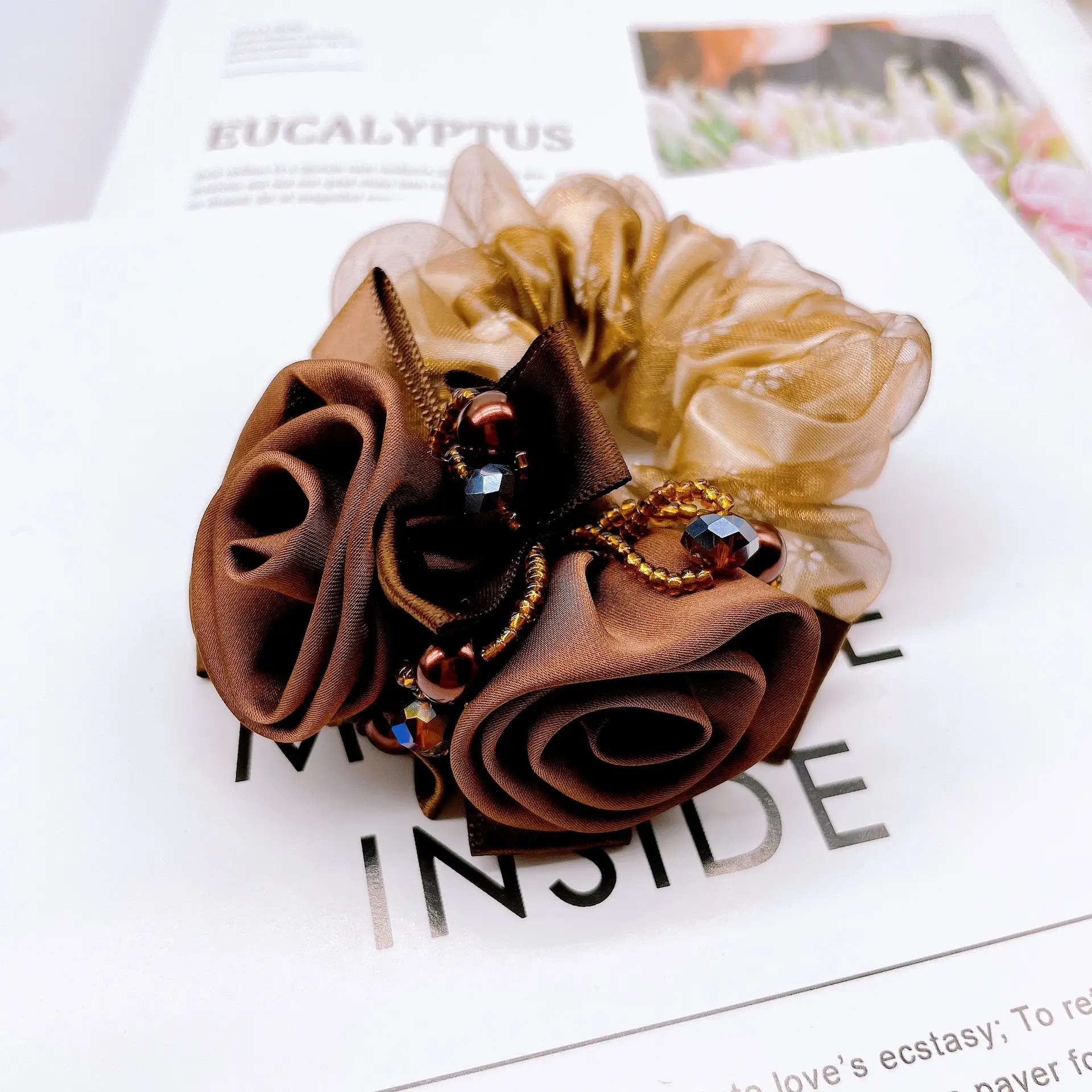 Blue Chiffon Rose Silk Hair Band with Beaded Circles - Image 11