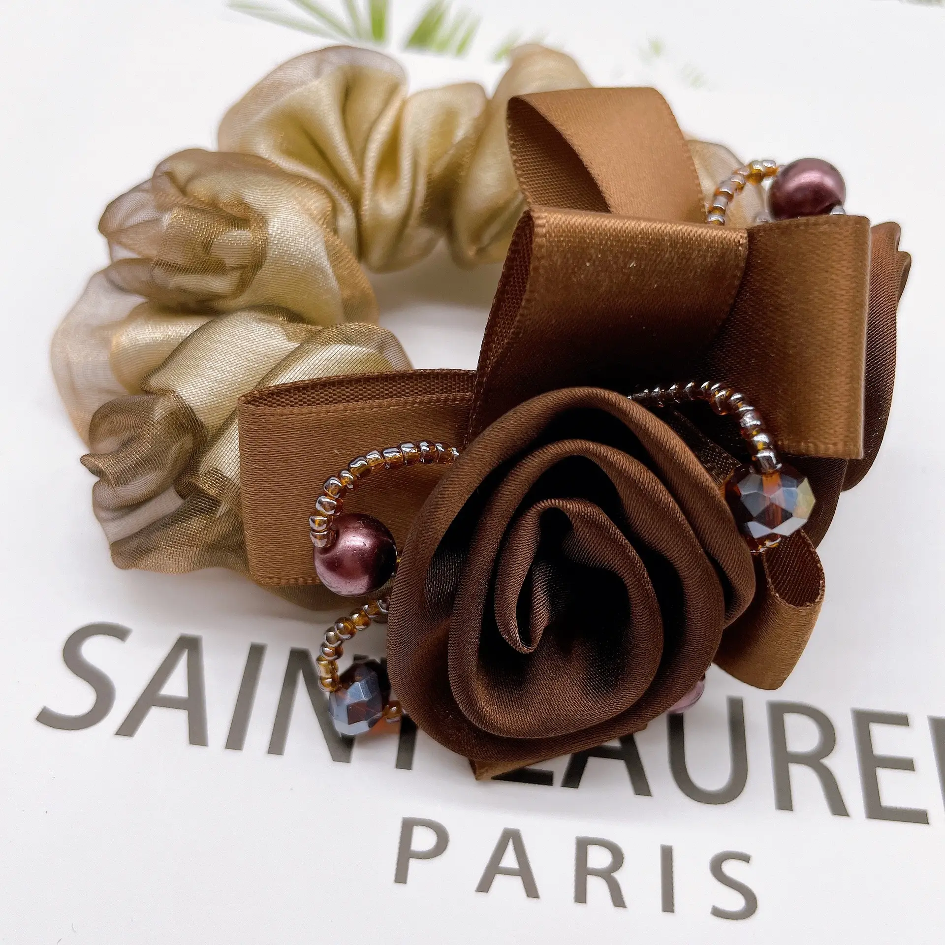 Blue Chiffon Rose Silk Hair Band with Beaded Circles - Image 5