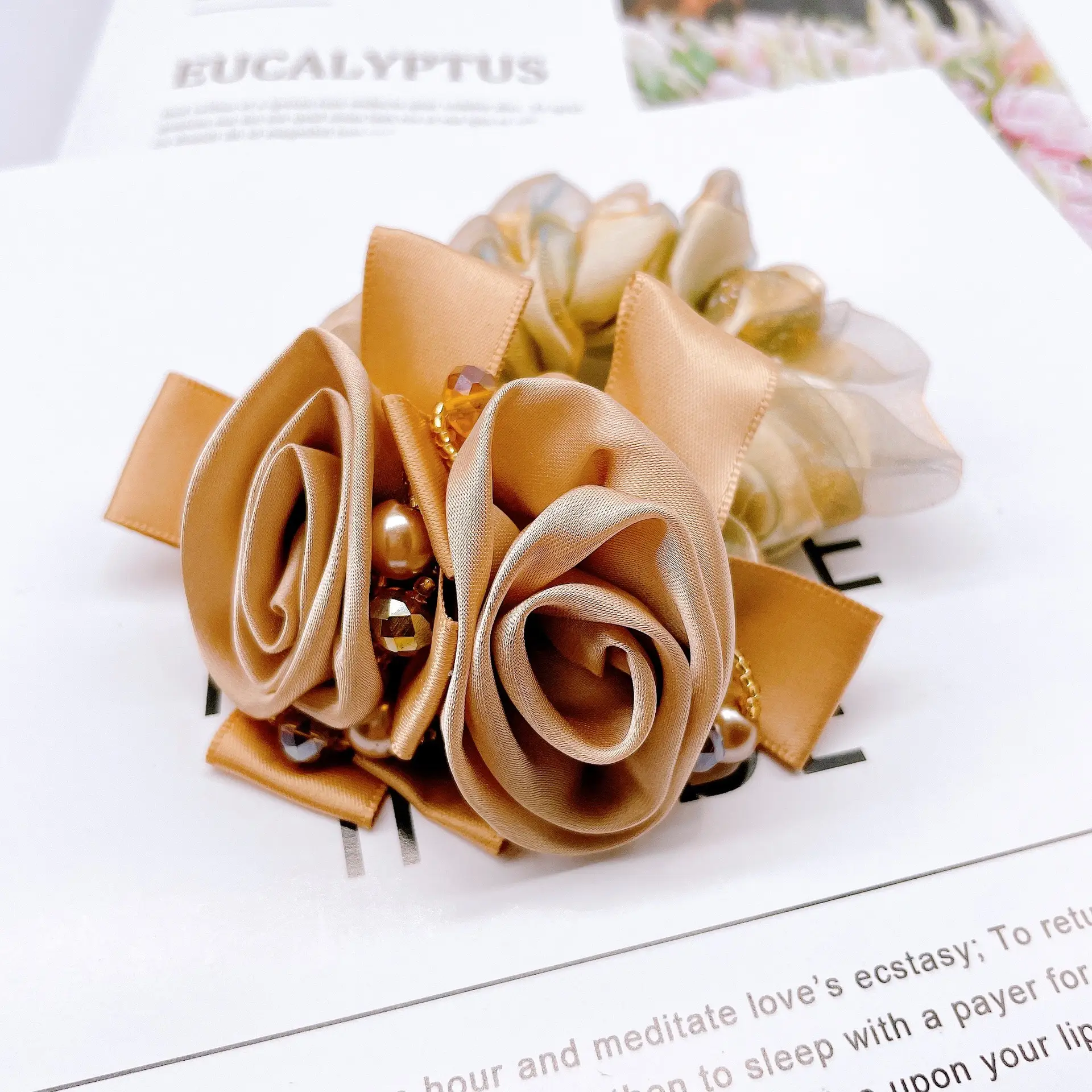 Blue Chiffon Rose Silk Hair Band with Beaded Circles - Image 6