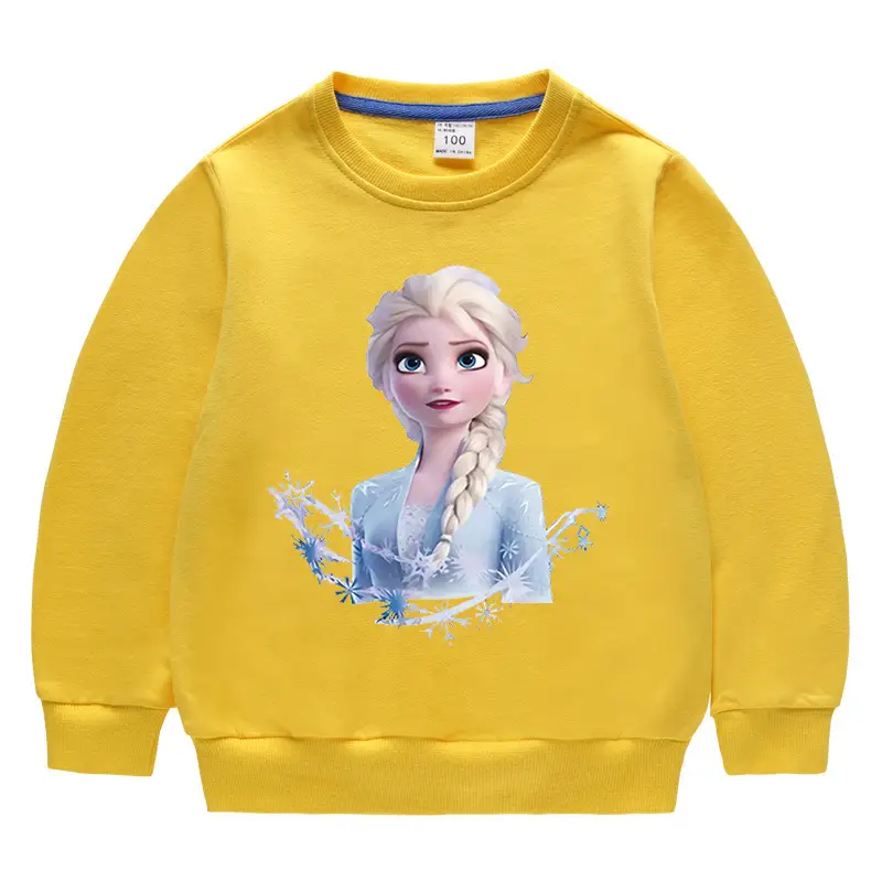 Kids Frozen Elsa Sweatshirt Yellow Pure Cotton Round Neck - Image 3