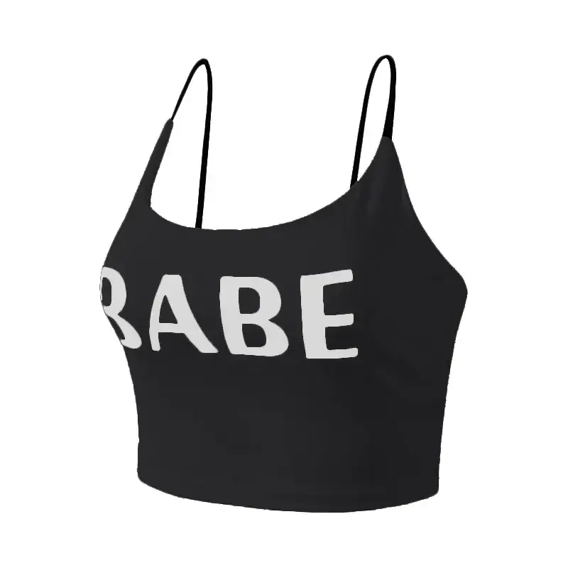 Women's Black Letter Camisole Running Yoga Bra - Image 4