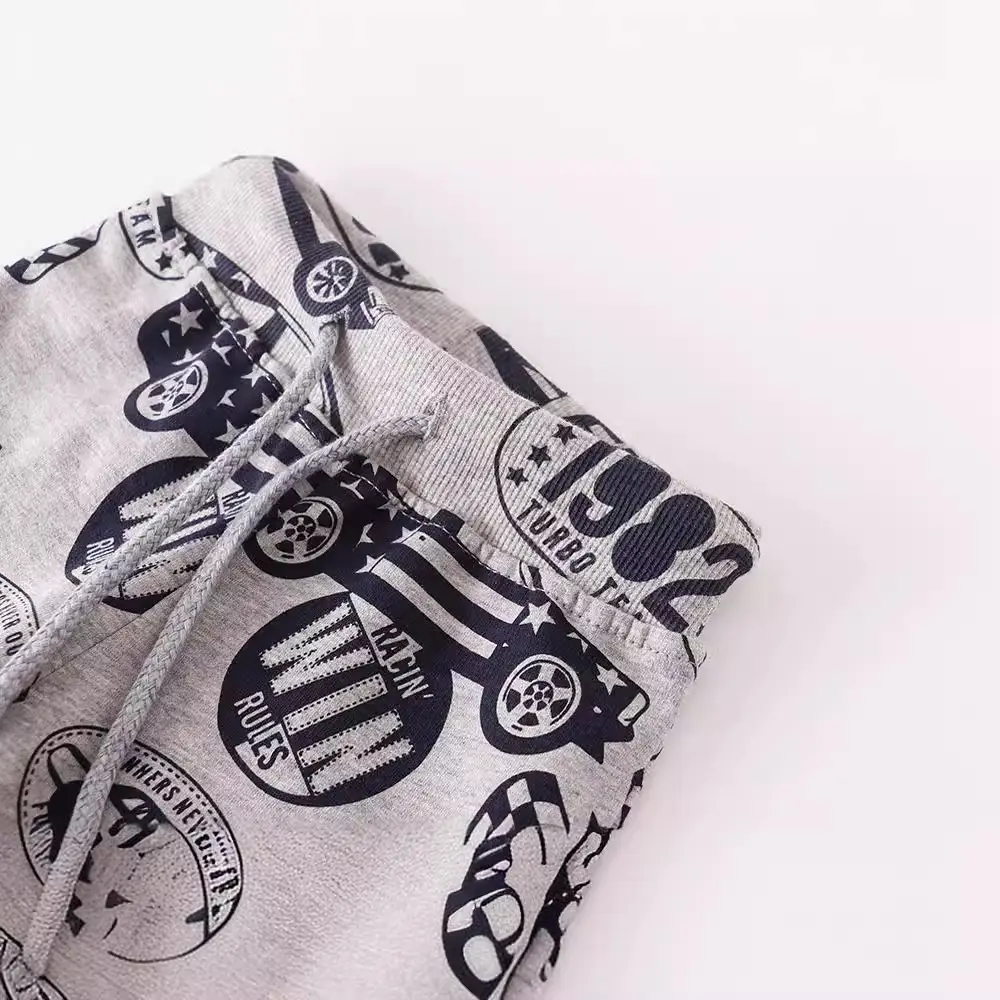 Kids Cotton Terry Trousers Gray Car Print Autumn Winter - Image 3