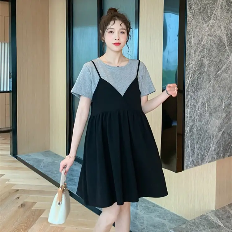 Pregnant Women's Black White V-Neck Dress Summer 2021 - Image 2