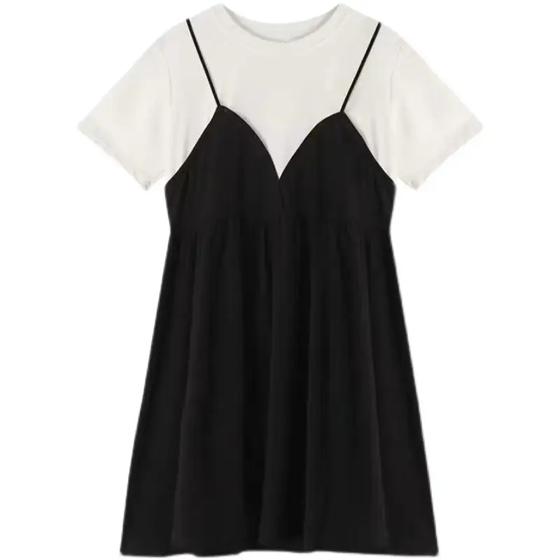 Pregnant Women's Black White V-Neck Dress Summer 2021 - Image 6