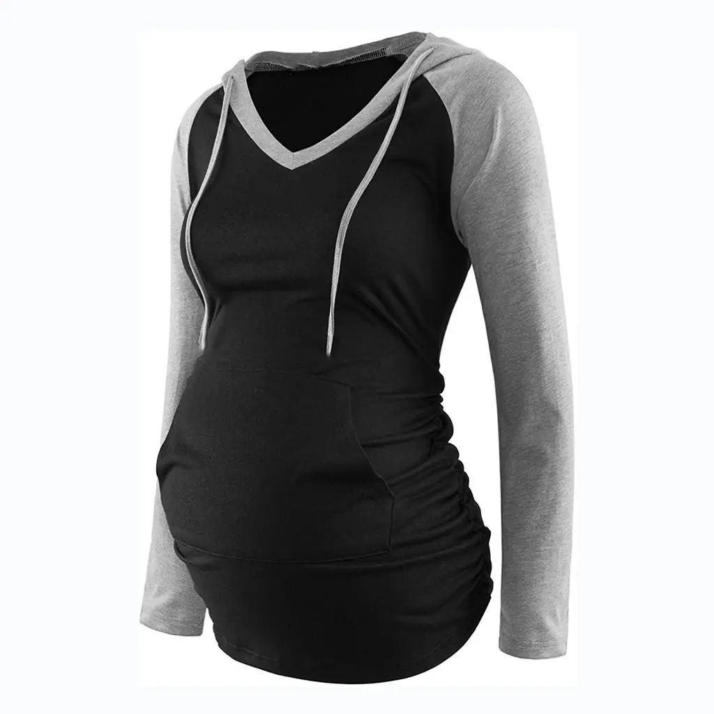 Maternity Hooded V-Neck Long Sleeve Top Maroon - Image 5