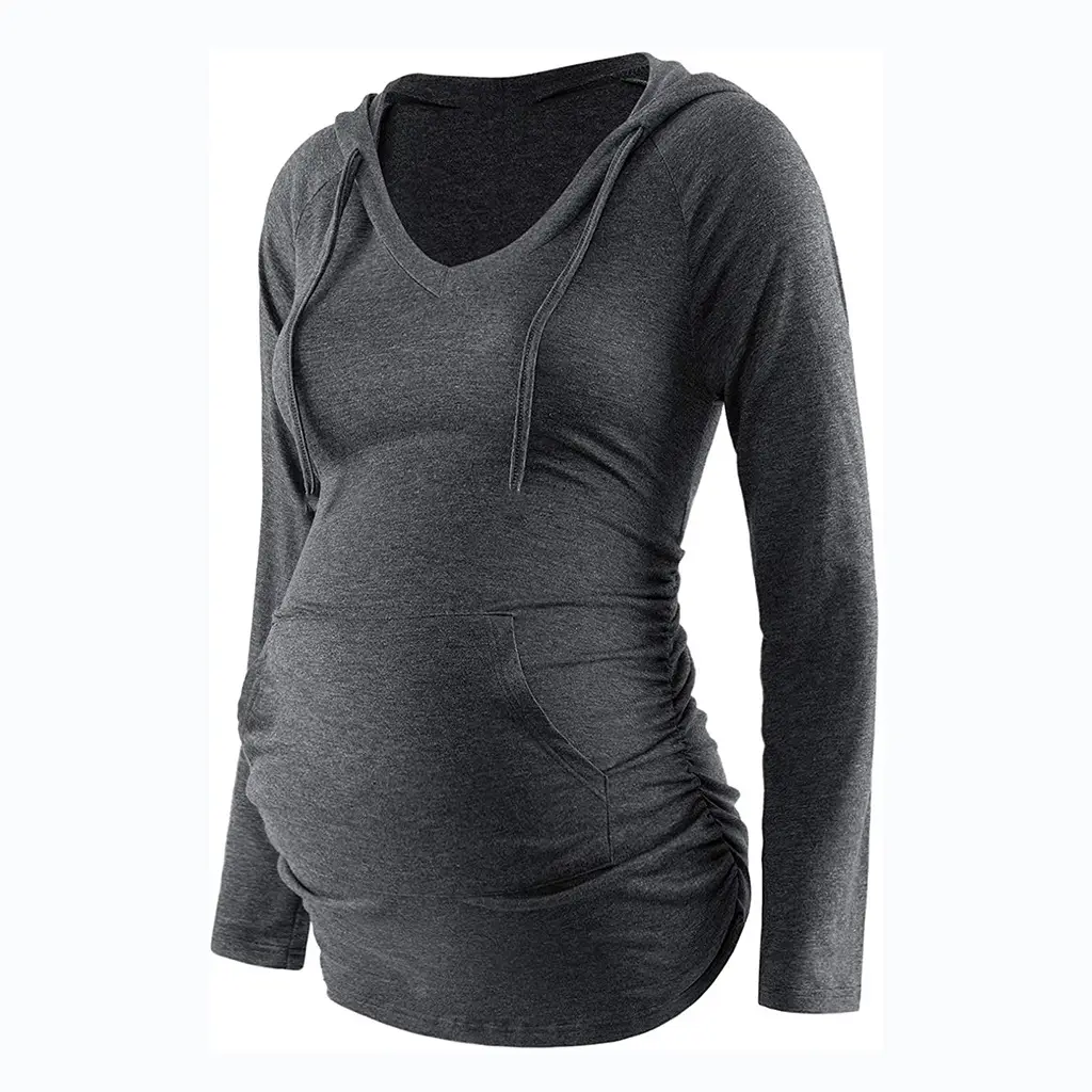 Maternity Hooded V-Neck Long Sleeve Top Maroon - Image 7