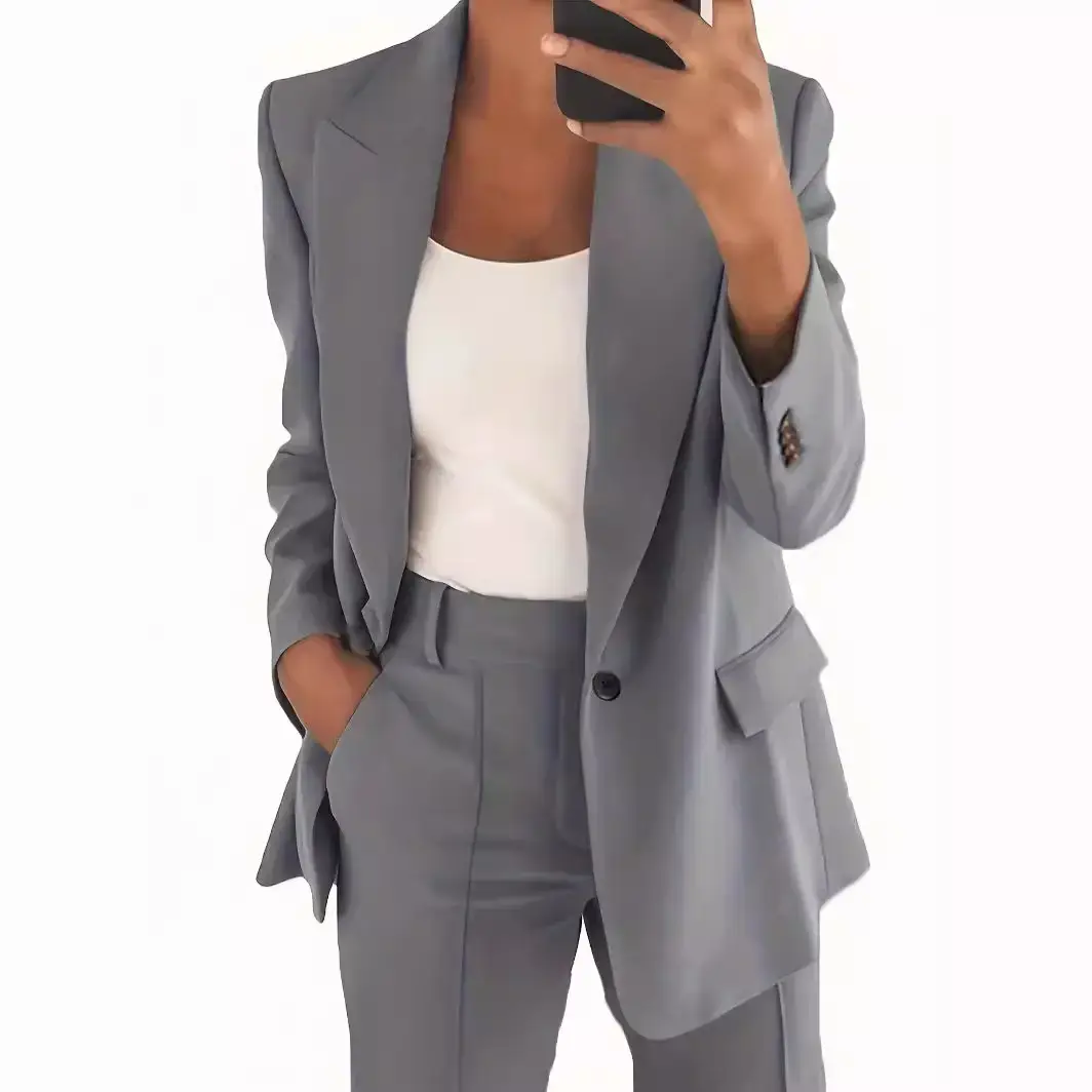 Women's Navy Blue Slim Fit Lapel Suit Jacket - Image 42