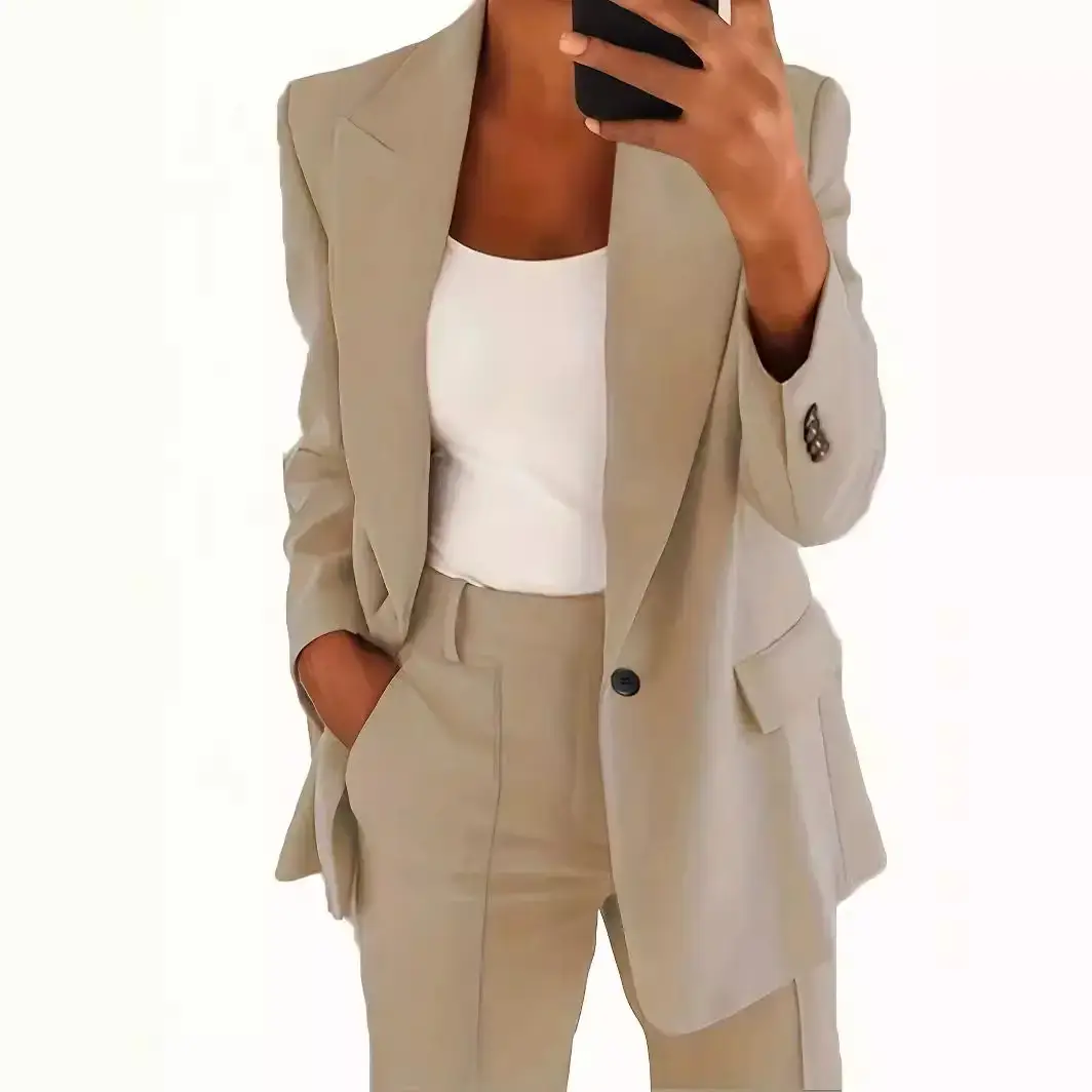 Women's Navy Blue Slim Fit Lapel Suit Jacket - Image 43