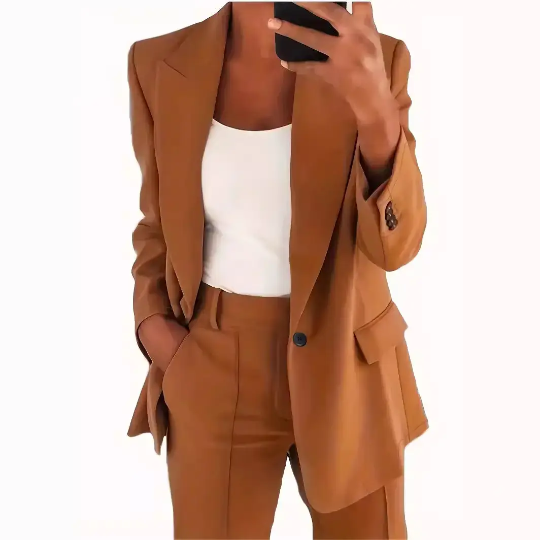 Women's Navy Blue Slim Fit Lapel Suit Jacket - Image 44