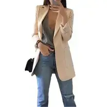 Women's Navy Blue Slim Fit Lapel Suit Jacket — feature 15
