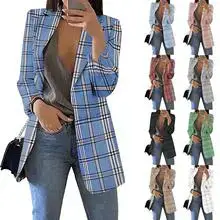 Women's Navy Blue Slim Fit Lapel Suit Jacket — feature 21