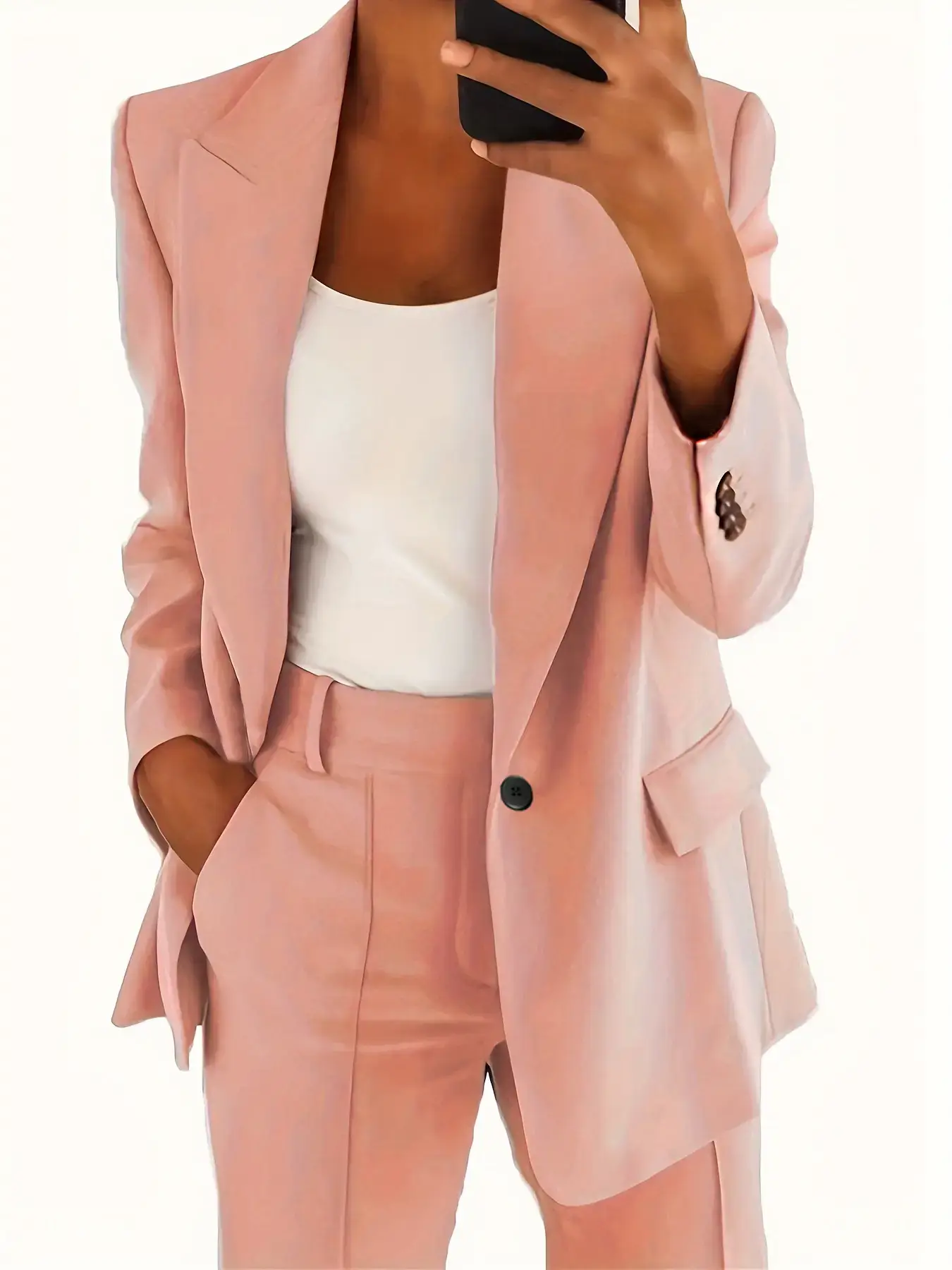 Women's Navy Blue Slim Fit Lapel Suit Jacket - Image 30