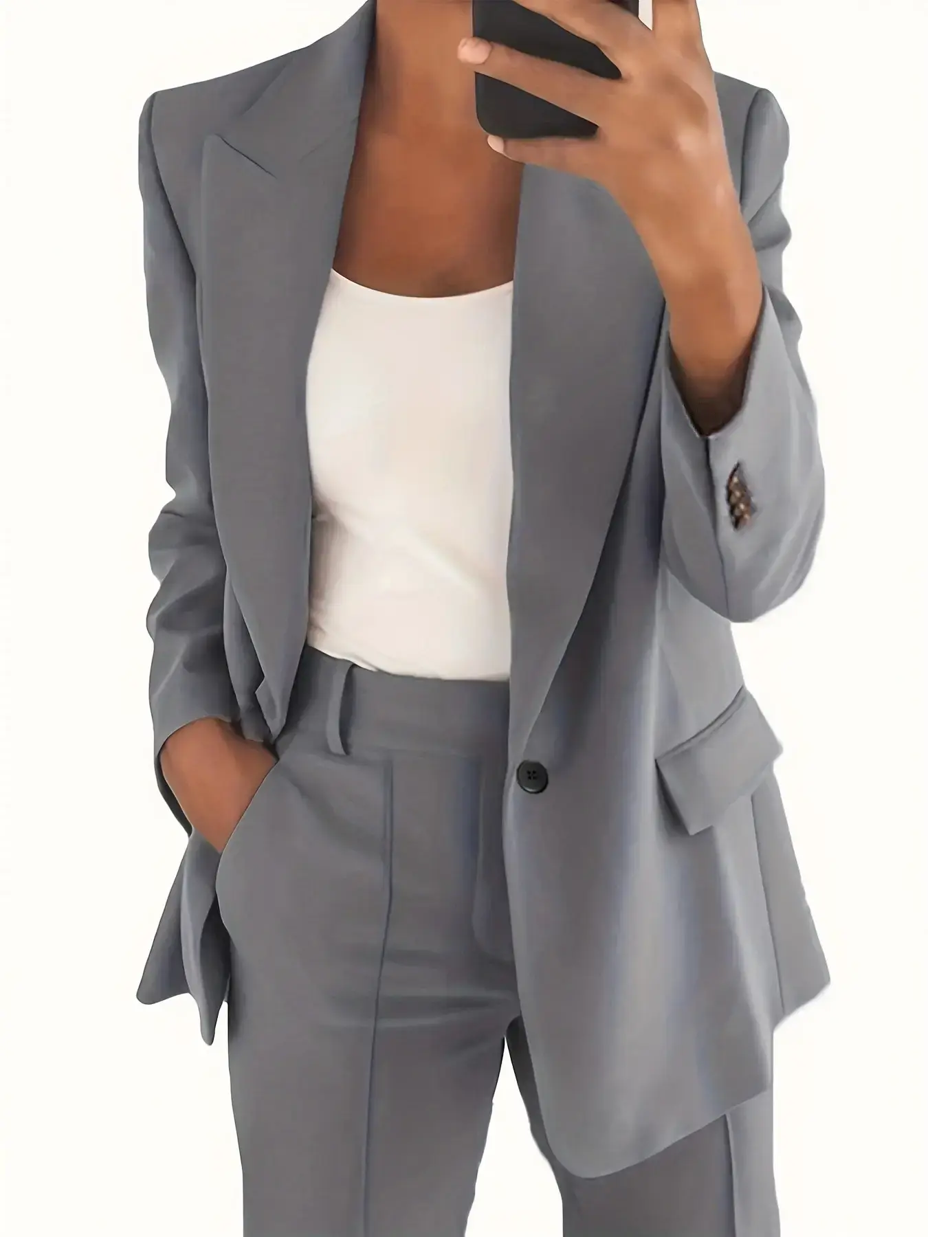 Women's Navy Blue Slim Fit Lapel Suit Jacket - Image 4