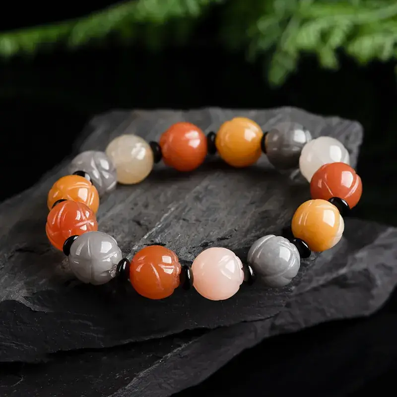 Natural Golden Jade Lotus Bracelet Ice Gobi Style Vintage - Image 4