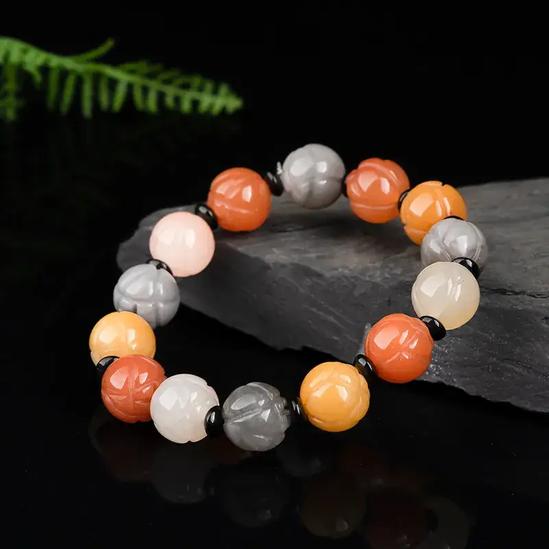 Natural Golden Jade Lotus Bracelet Ice Gobi Style Vintage - Image 5