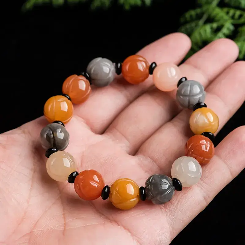 Natural Golden Jade Lotus Bracelet Ice Gobi Style Vintage - Image 6