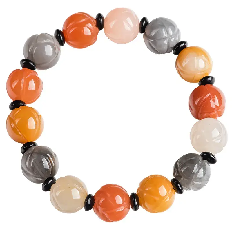 Natural Golden Jade Lotus Bracelet Ice Gobi Style Vintage - Image 7