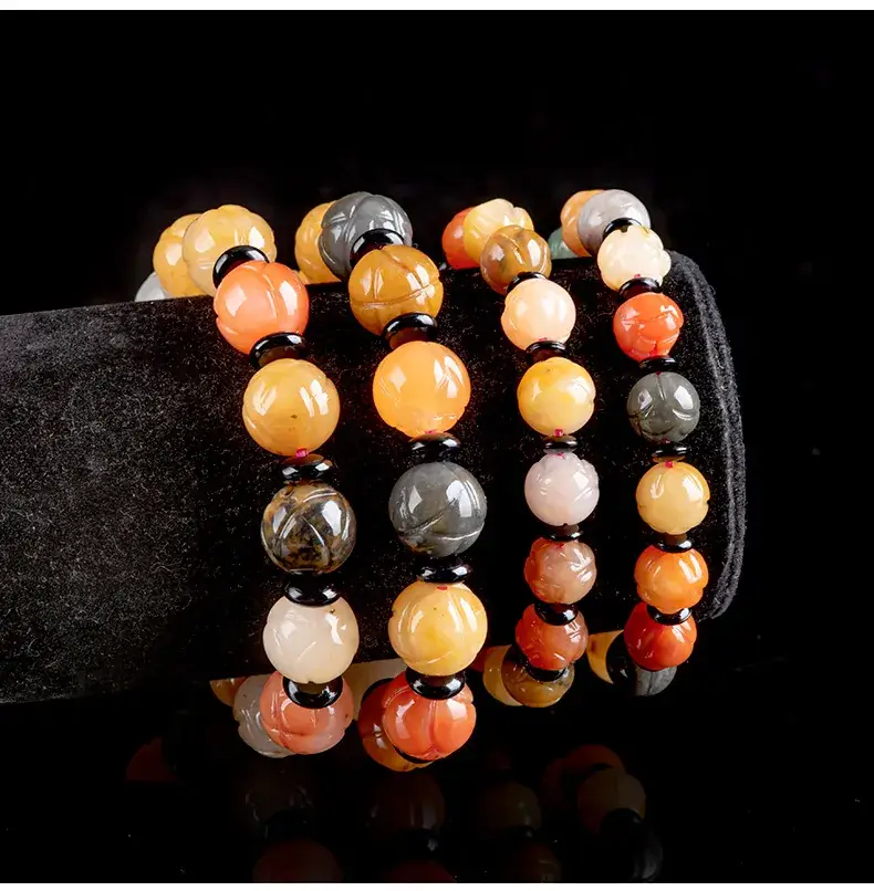 Natural Golden Jade Lotus Bracelet Ice Gobi Style Vintage — feature 3
