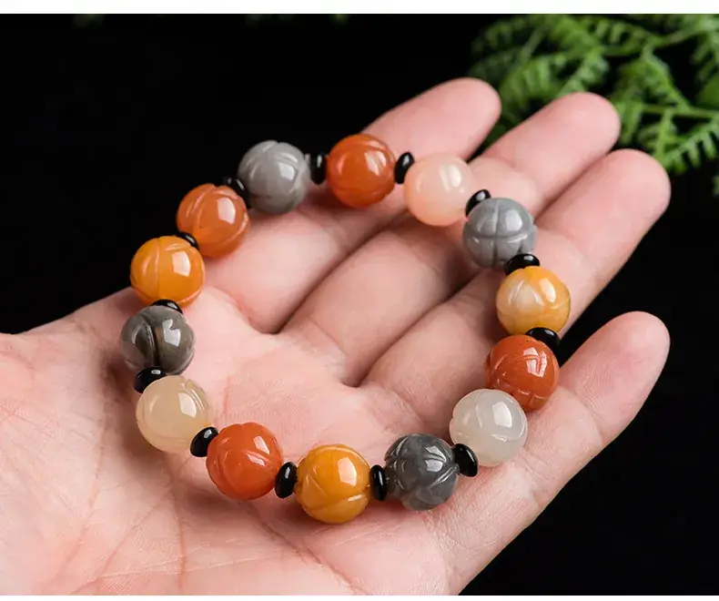 Natural Golden Jade Lotus Bracelet Ice Gobi Style Vintage — feature 6