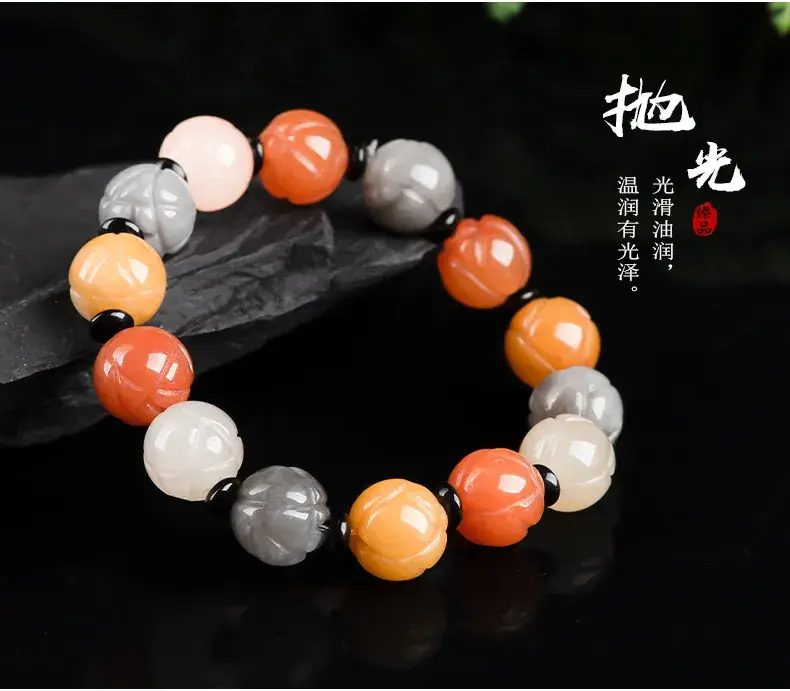 Natural Golden Jade Lotus Bracelet Ice Gobi Style Vintage — feature 8