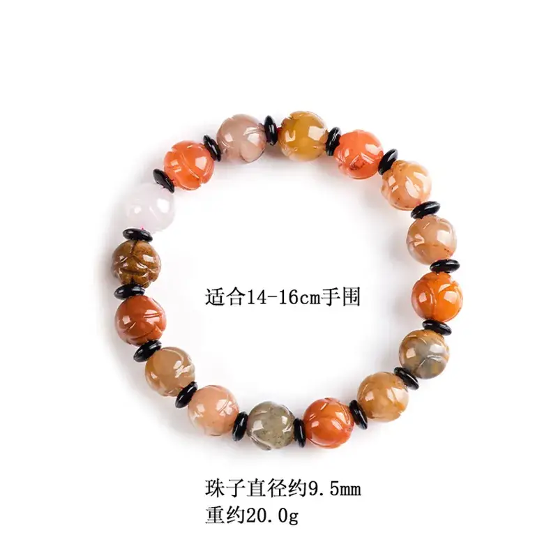 Natural Golden Jade Lotus Bracelet Ice Gobi Style Vintage - Image 2