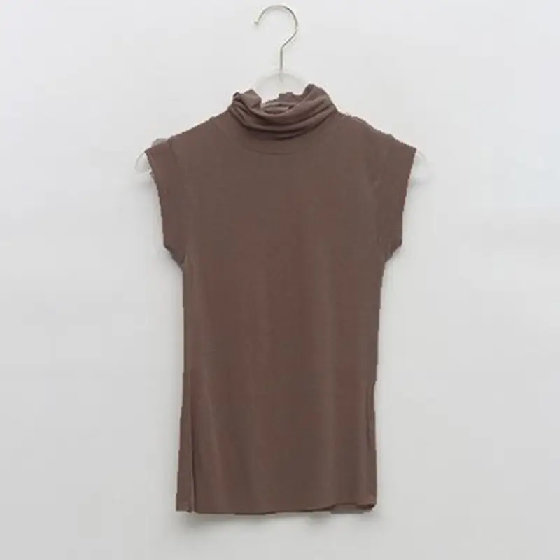 Women Slim Fit Stretch Sleeveless Vest High Neck Top Olive Green - Image 3