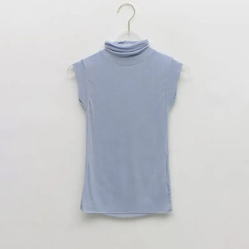 Women Slim Fit Stretch Sleeveless Vest High Neck Top Olive Green - Image 5