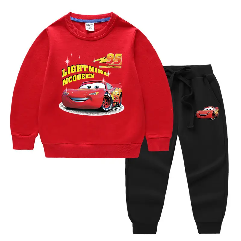Kids McQueen Car Sweatshirt Trousers Set Green Grey