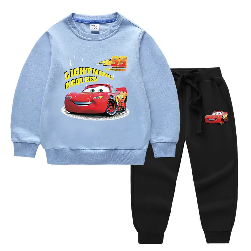 Kids McQueen Car Sweatshirt Trousers Set Green Grey