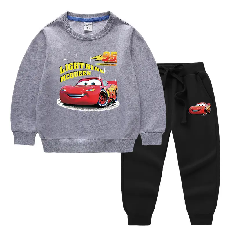 Kids McQueen Car Sweatshirt Trousers Set Green Grey