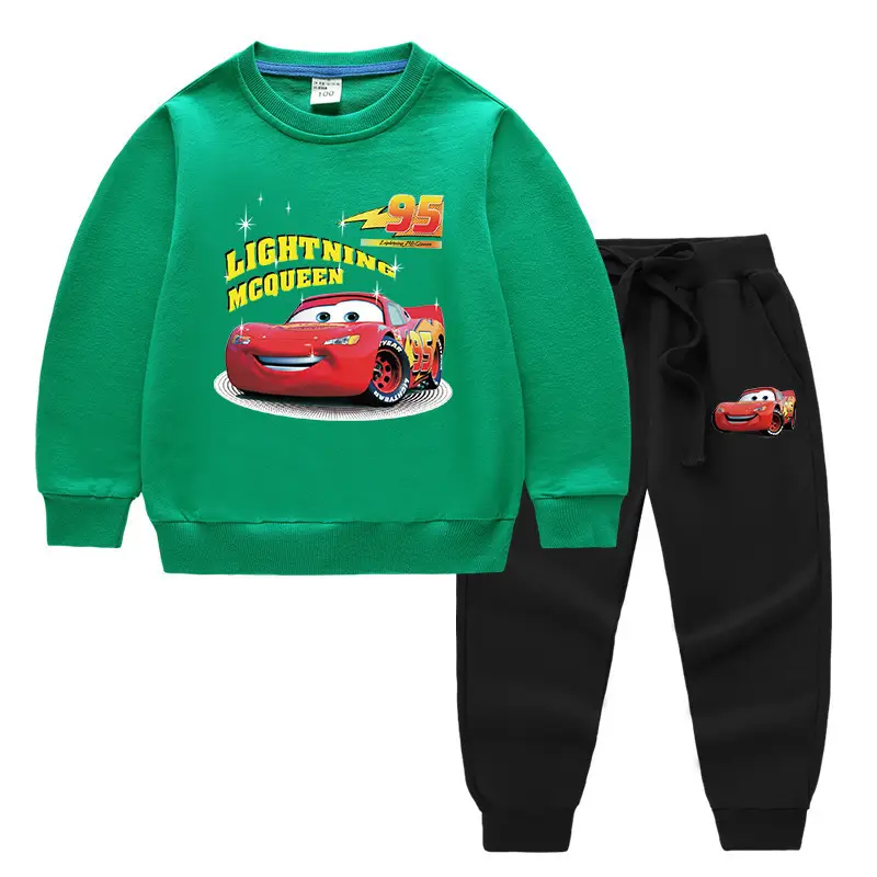 Kids McQueen Car Sweatshirt Trousers Set Green Grey