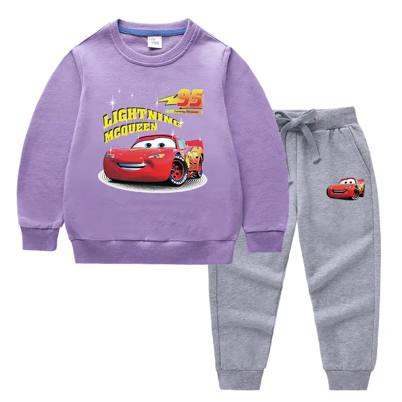 Kids McQueen Car Sweatshirt Trousers Set Green Grey