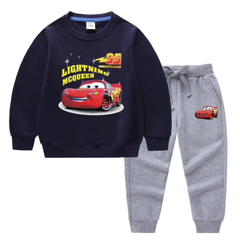 Kids McQueen Car Sweatshirt Trousers Set Green Grey
