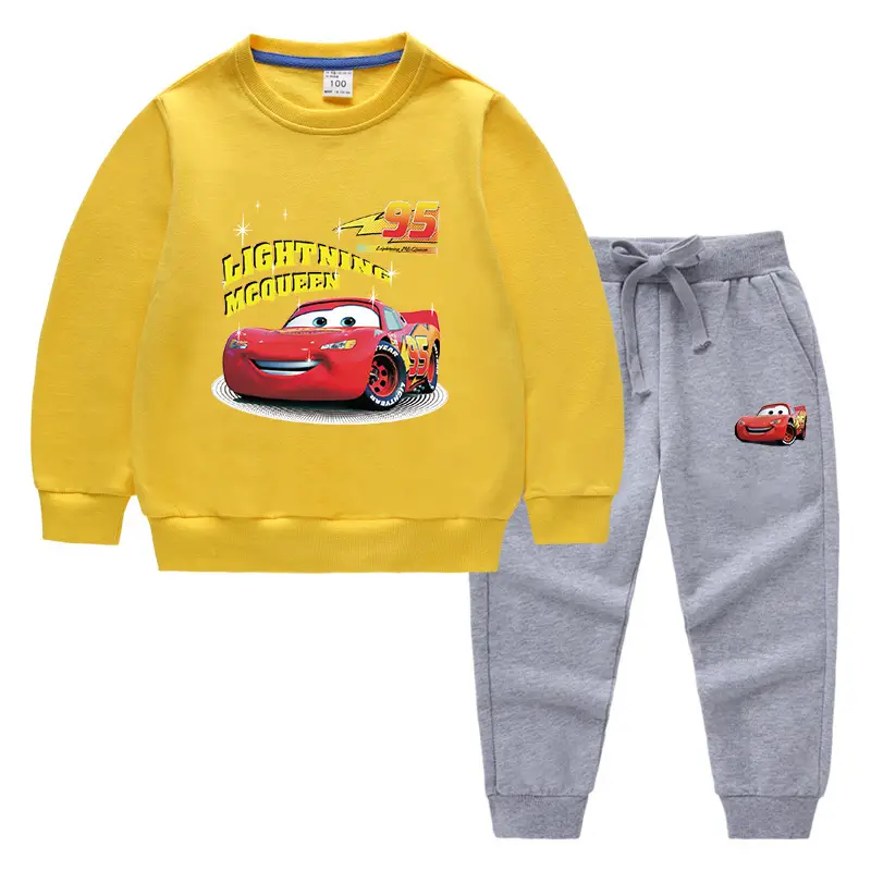 Kids McQueen Car Sweatshirt Trousers Set Green Grey
