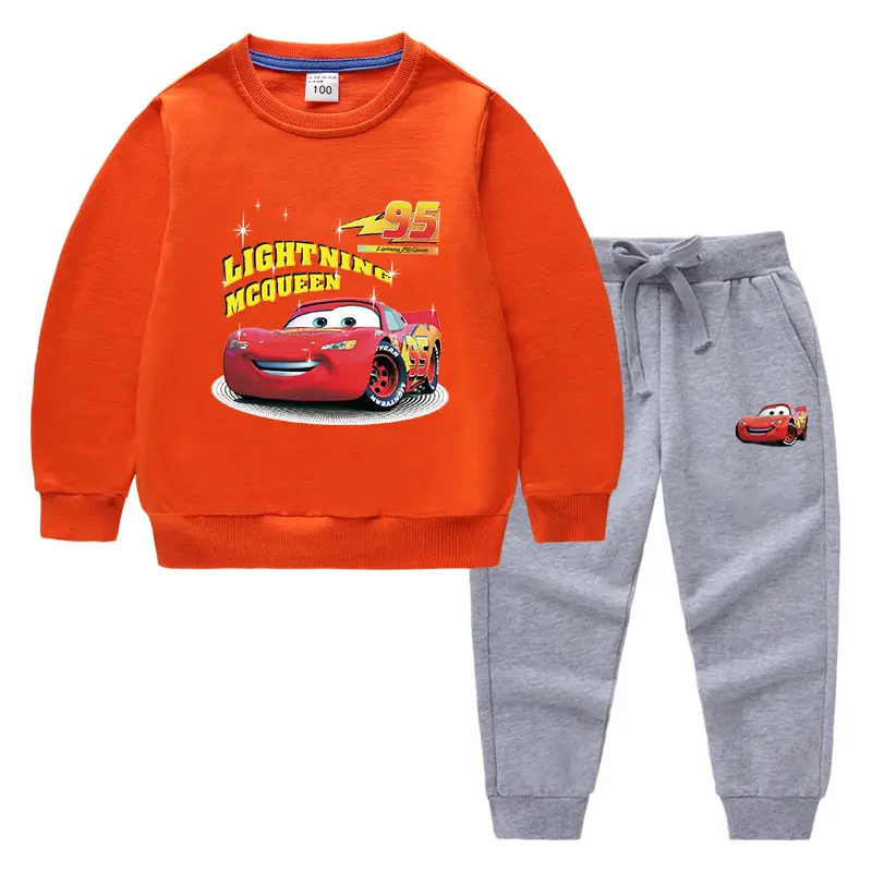 Kids McQueen Car Sweatshirt Trousers Set Green Grey