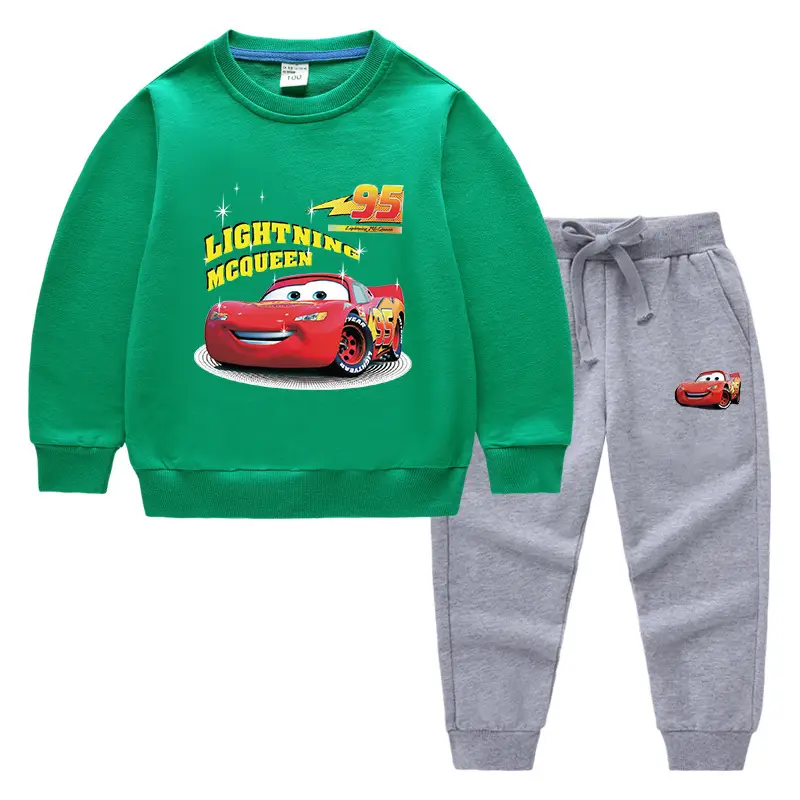 Kids McQueen Car Sweatshirt Trousers Set Green Grey