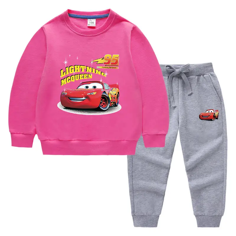 Kids McQueen Car Sweatshirt Trousers Set Green Grey