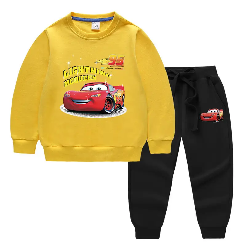 Kids McQueen Car Sweatshirt Trousers Set Green Grey
