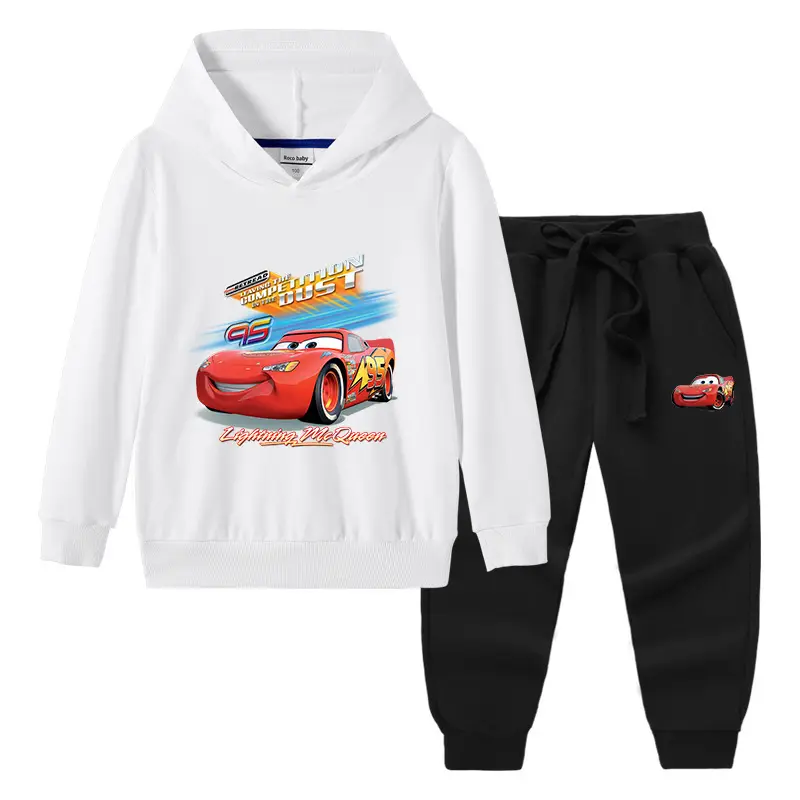 Cars Graphic Cotton Hoodie Trousers Set for Boys