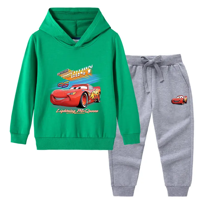 Cars Graphic Cotton Hoodie Trousers Set for Boys