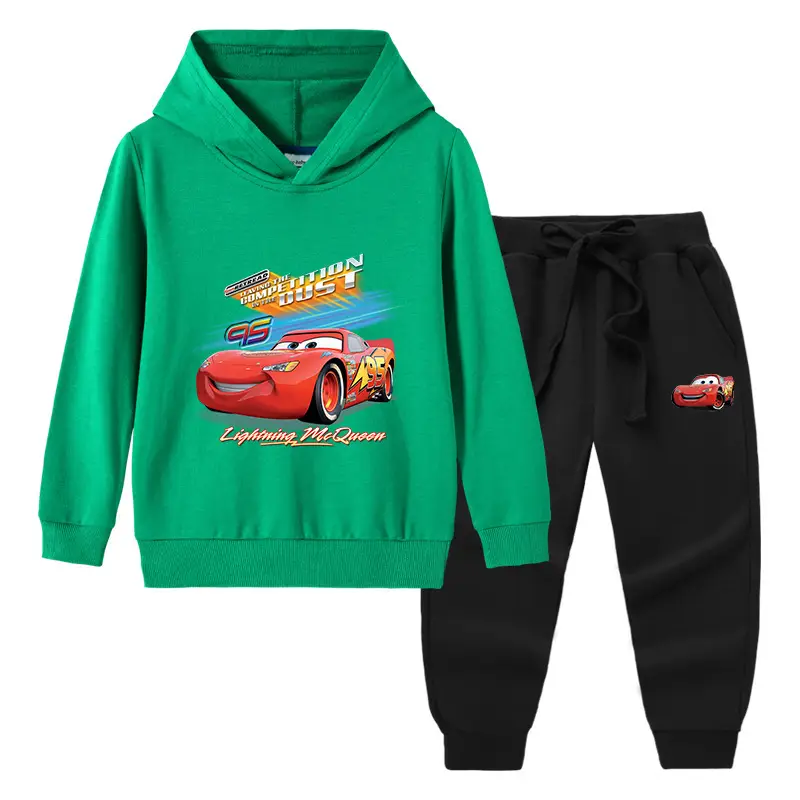 Cars Graphic Cotton Hoodie Trousers Set for Boys