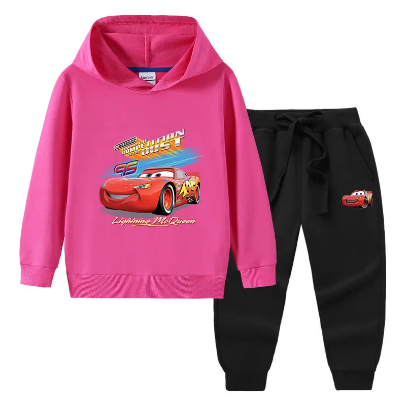 Cars Graphic Cotton Hoodie Trousers Set for Boys