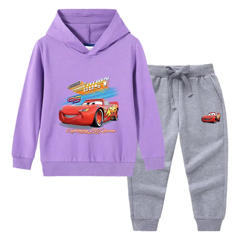 Cars Graphic Cotton Hoodie Trousers Set for Boys