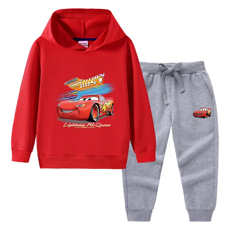 Cars Graphic Cotton Hoodie Trousers Set for Boys